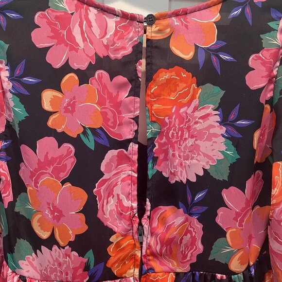 Francesca’s Mi Ami Dress Size Small S Floral Pink Satin Babydoll Minidress Seth - Picture 6 of 12